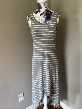 Grey & White Striped Tank Maxi Dress